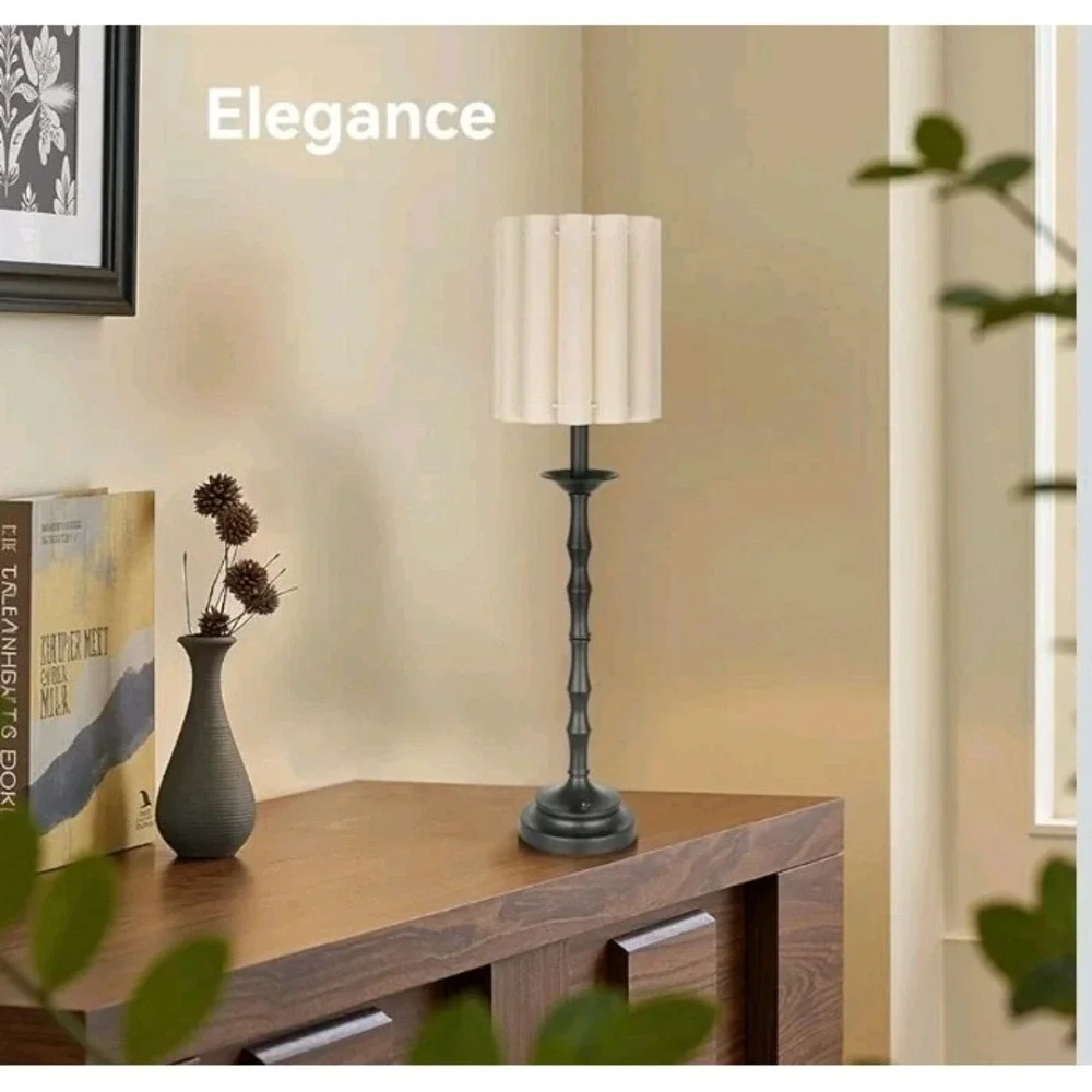 Black 28.9'' Scalloped Table‎ Lamp, Rustic/Farmhouse Buffet Lamp, Scallop